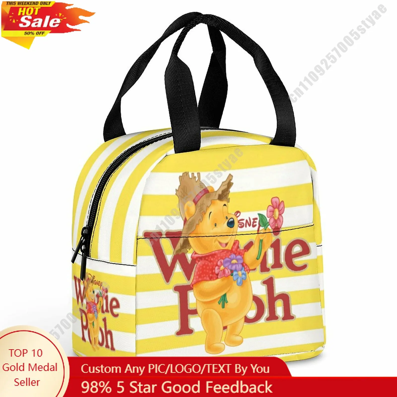 

Winnie The Pooh Lunch Bag Disney Animal Patterns Bento Bag DIY Custom Text Photo Logo Portable Aluminum Foil Food Bag Cosplay