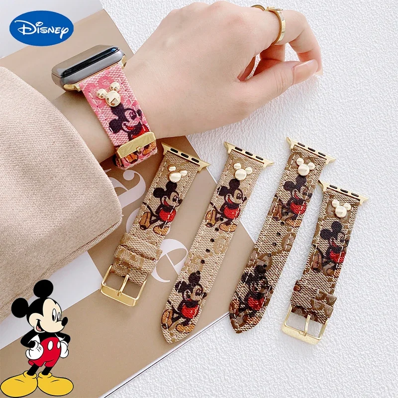 Disney Mickey Mouse Apple Watch Band for IWatch Strap 1 2 3 4 5 6 Anime Bracelet 38 40 42 44mm Luxury Canvas Replace Wristband