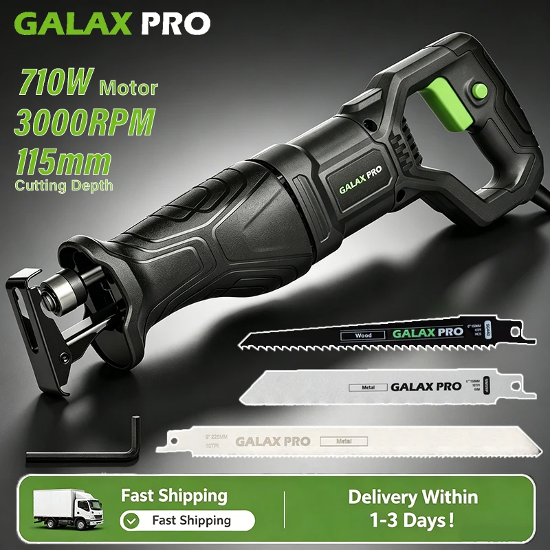 Sierra Recíproca GALAX PRO, Motor Potente de 710W, 3000SPM, Sierra Eléctrica Tipo Sable, Profundidad Máxima de Corte de 115mm, Herramientas de Carpintería para Metal y PVC