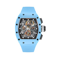 CRONUSART Men Automatic Watch 50MM Chronograph Tonneau Mechanical Wristwatch Sport Carbon Steel Case Luminous Fluororubber Strap