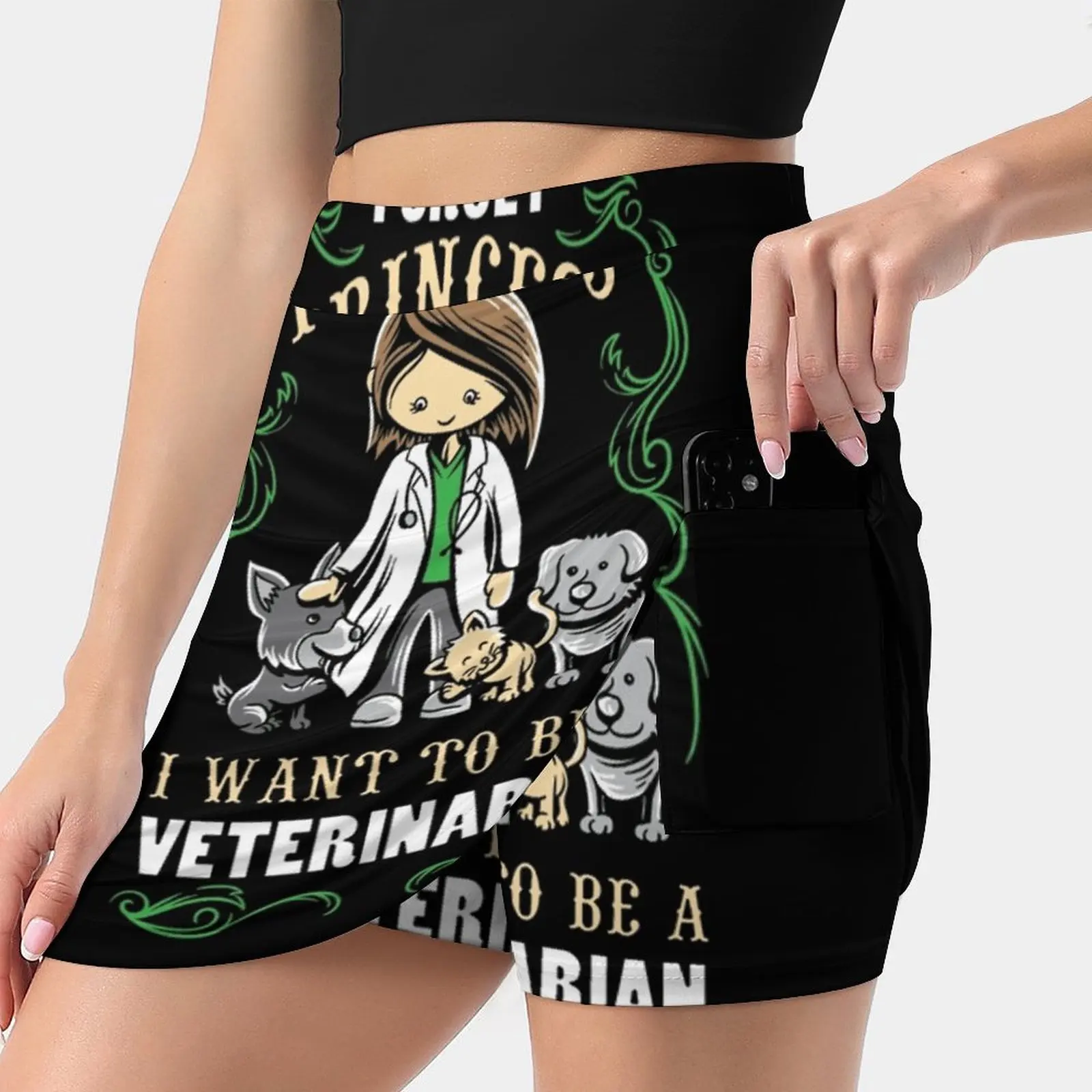 ننسى الأميرة أريد أن أكون قميص طبيب بيطري تنورة نسائية مع جيب مخفي تنورة التنس تنانير الغولف تنانير كرة الريشة