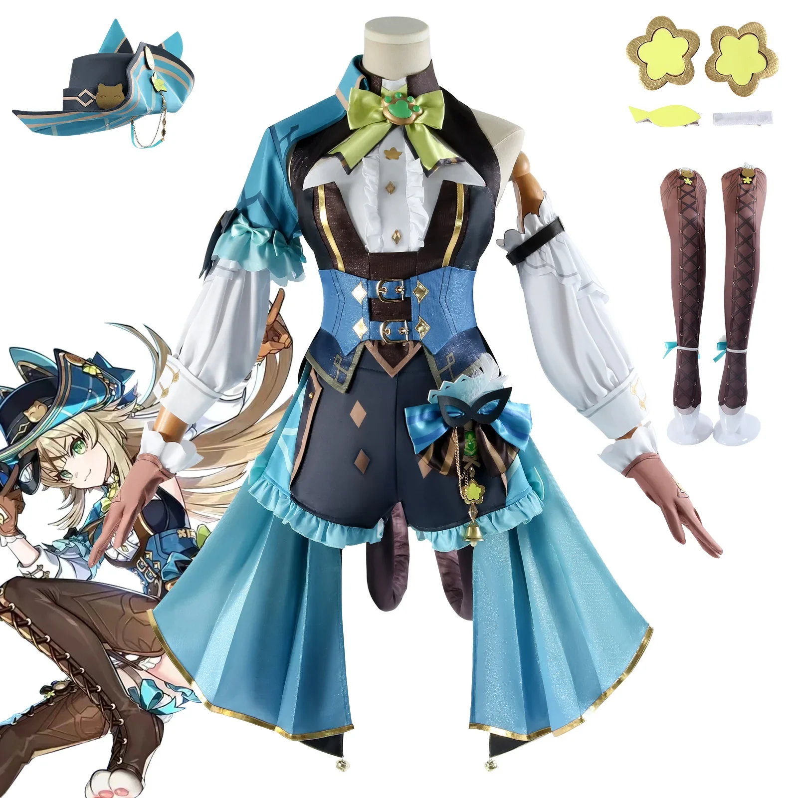 Kirara Cosplay Game Genshin Impact Phantom in Boots Kirara Cosplay Dress Wig Headwear Hat Anime Role Play Halloween Party Suits