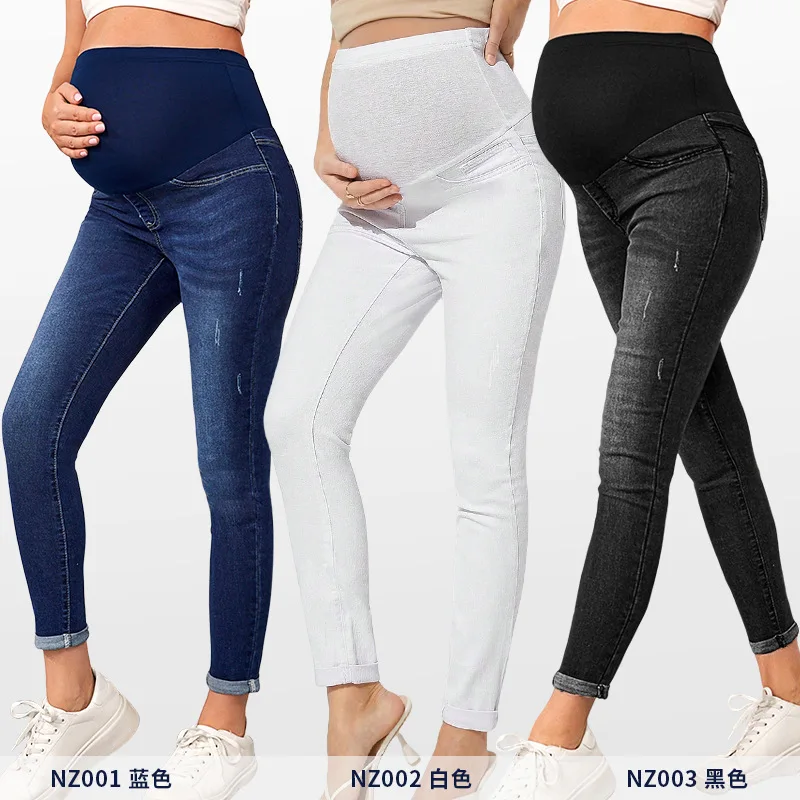 

Pregnant Women Jeans Maternity Clothing High Waist Support Hip Lifting Elastic Maternity Pants with Porkect Pregnancy Clothes