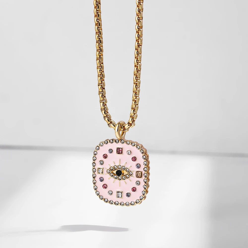 Cute Eyes Heart Palm Zodiac Signs Necklace For Women Double Sided Enamel Star Pendant Collar Gold Color Stainless Steel_maomaolike.com