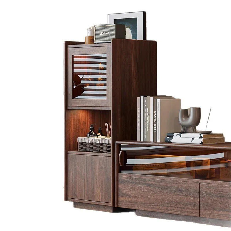 

North American black walnut TV cabinet New Chinese-style living room household small apartment All solid wood storage