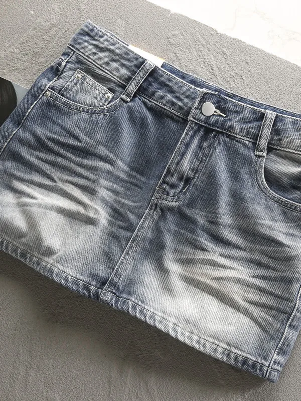 

Sexy ort Denim Skirt Women's Summer Slim Fit Skirt High Waist Cotton Polyester Blend Pure Color Versatile Sle
