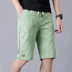 Pantalones cortos sueltos para hombre, ropa de calle coreana, cintura elástica delgada, recta, 5 puntos, informal, guisante, verde, playa, hielo, Verano