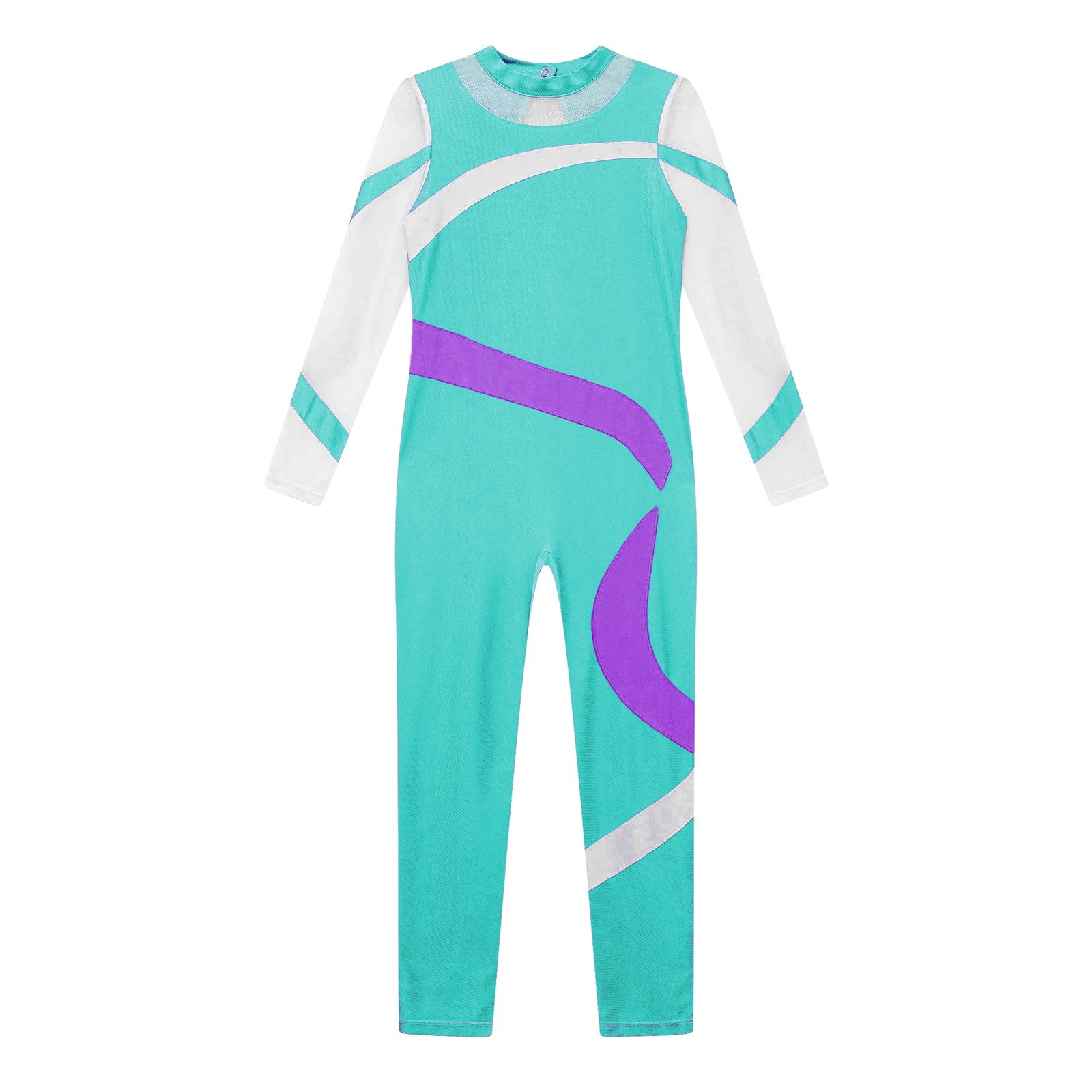 Children Girls Ballet Dance Leotard Figure Skating Gymnastics Acrobatics Yoga Bodysuit Long Sleeve Sheer Mesh Jumpsuit Dancewear