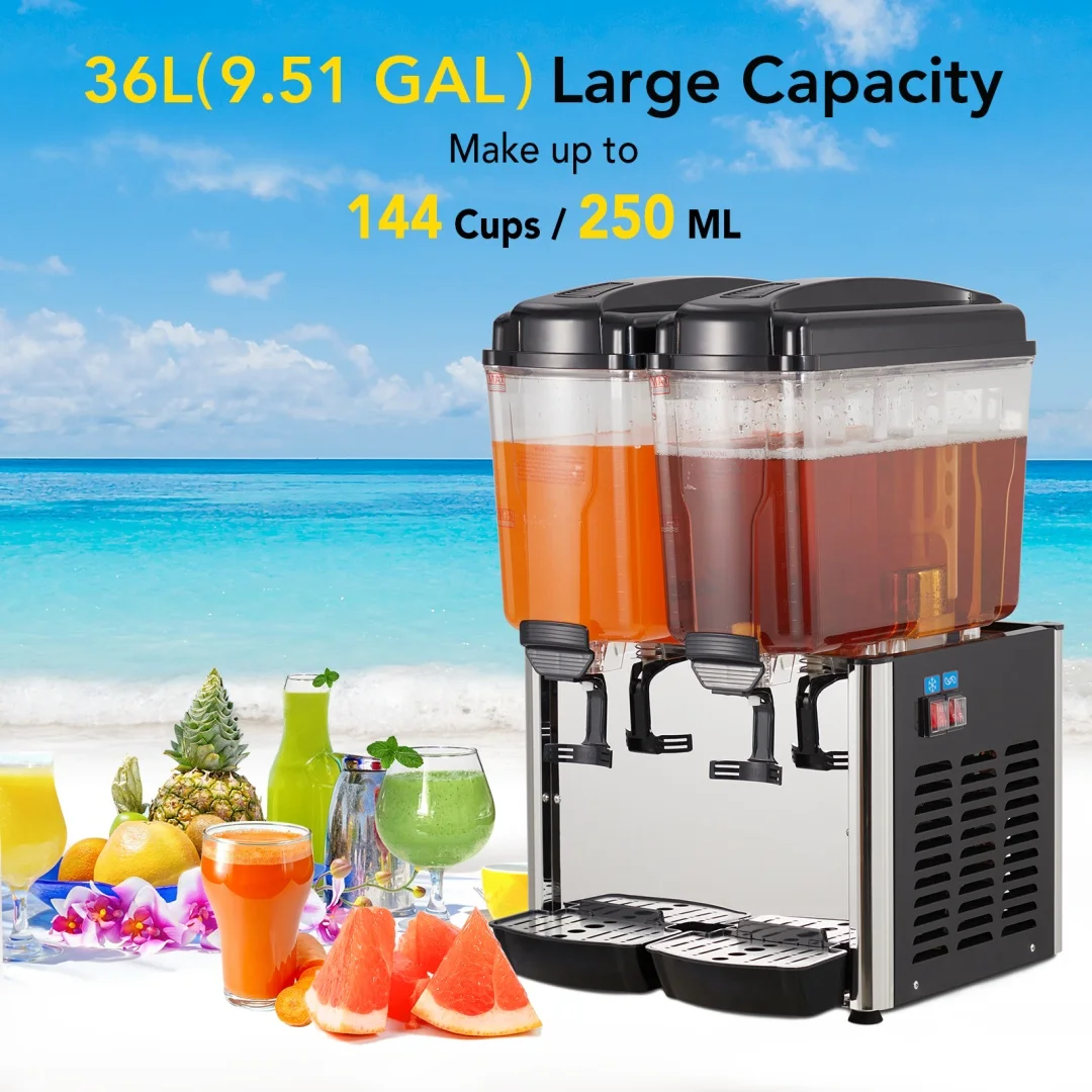 Commercial Beverage Dispenser 2 Tanks 9.6 Gal Drink Dispenser,Food Grade Material Stainless Steel Commercial Slushy Machine