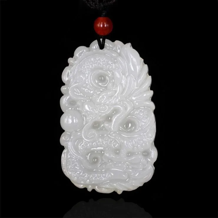 Natural White Jade Hand Engraving Dragon Exorcise Evil Spirits Pendant Lucky Amulet Fashion Hand-Carved Man Woman Luck New