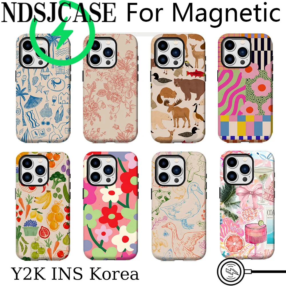 Funda de Lujo Clmj Coastal Doodle Diary de Verano para iPhone 17 16 15 14 13 12 11 Pro Max Plus Air Magnética de Doble Capa