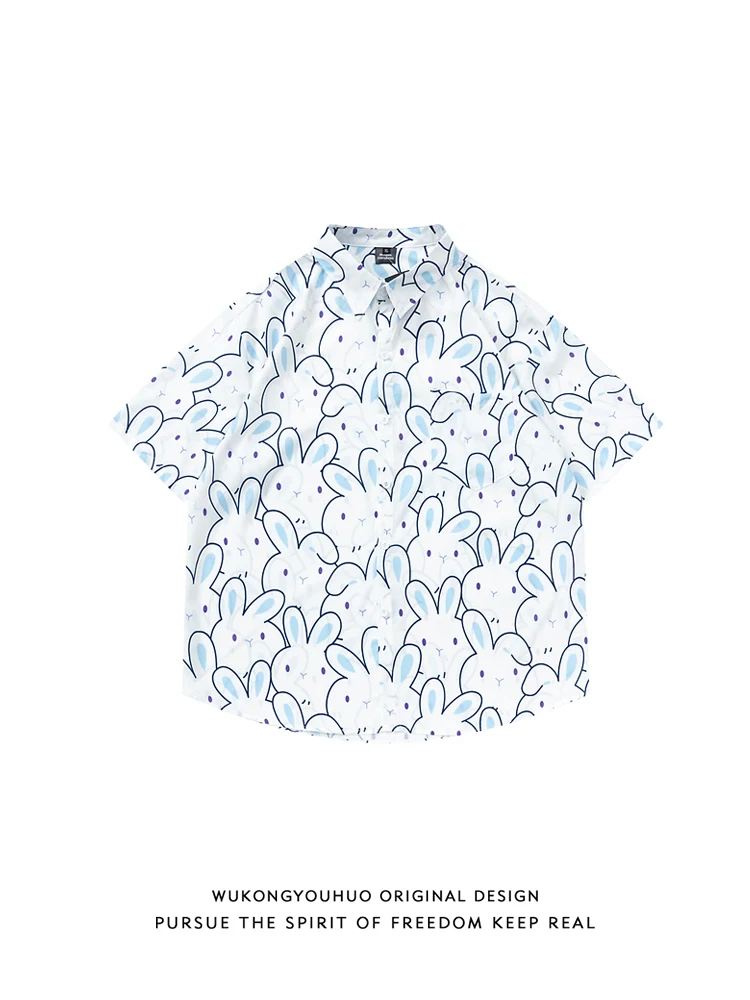 

Summer Casual Loose Men's ort Sve irt Rabbit Print Harajuku Sle Breathable Youth Faion Cartoon Anime Breathable