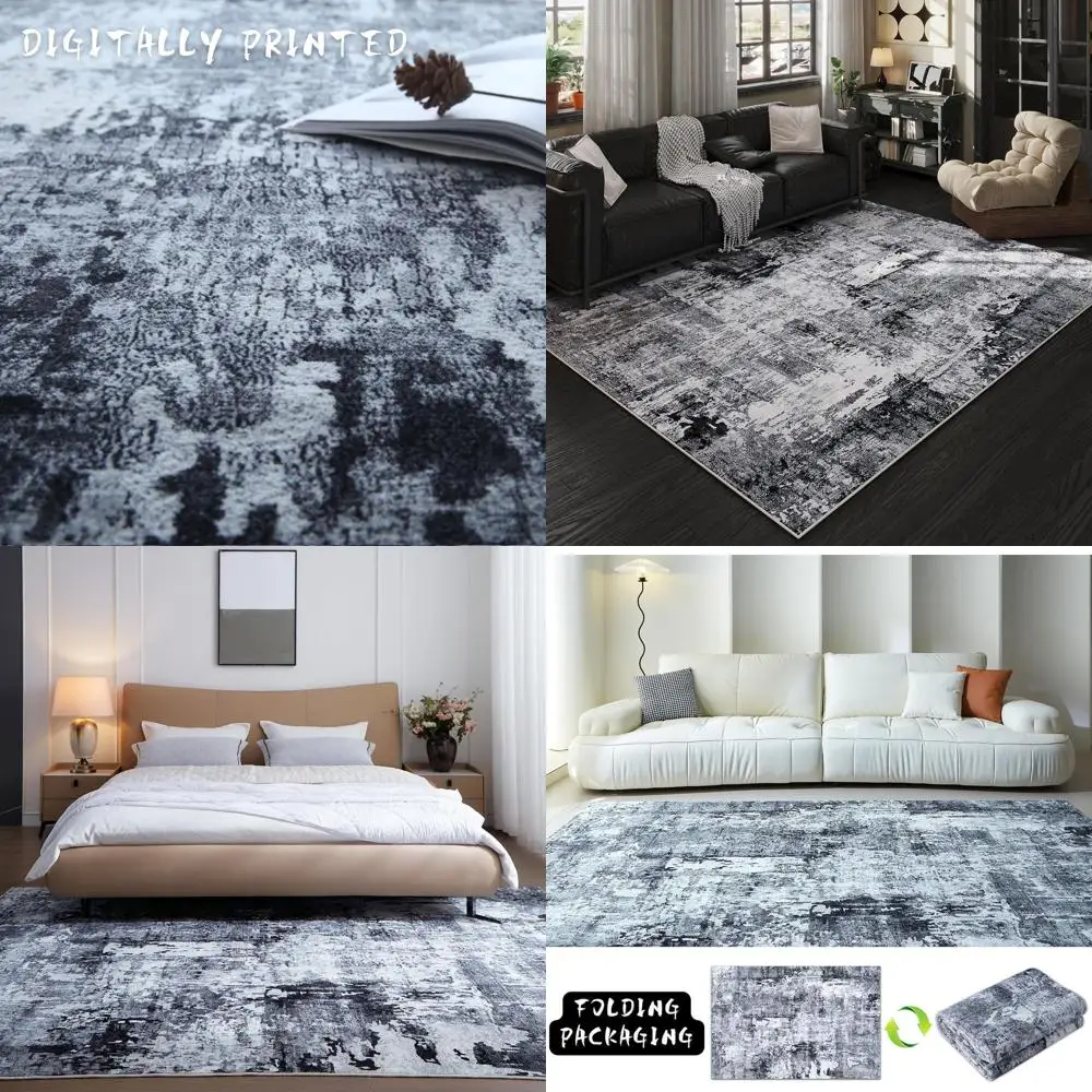 

Моющийся ковер 5x7 в богемном абстрактном стиле – нескользящий, из смесовой шерсти, подходит для гостиной, спальни, столовой, игровой комнаты – серый