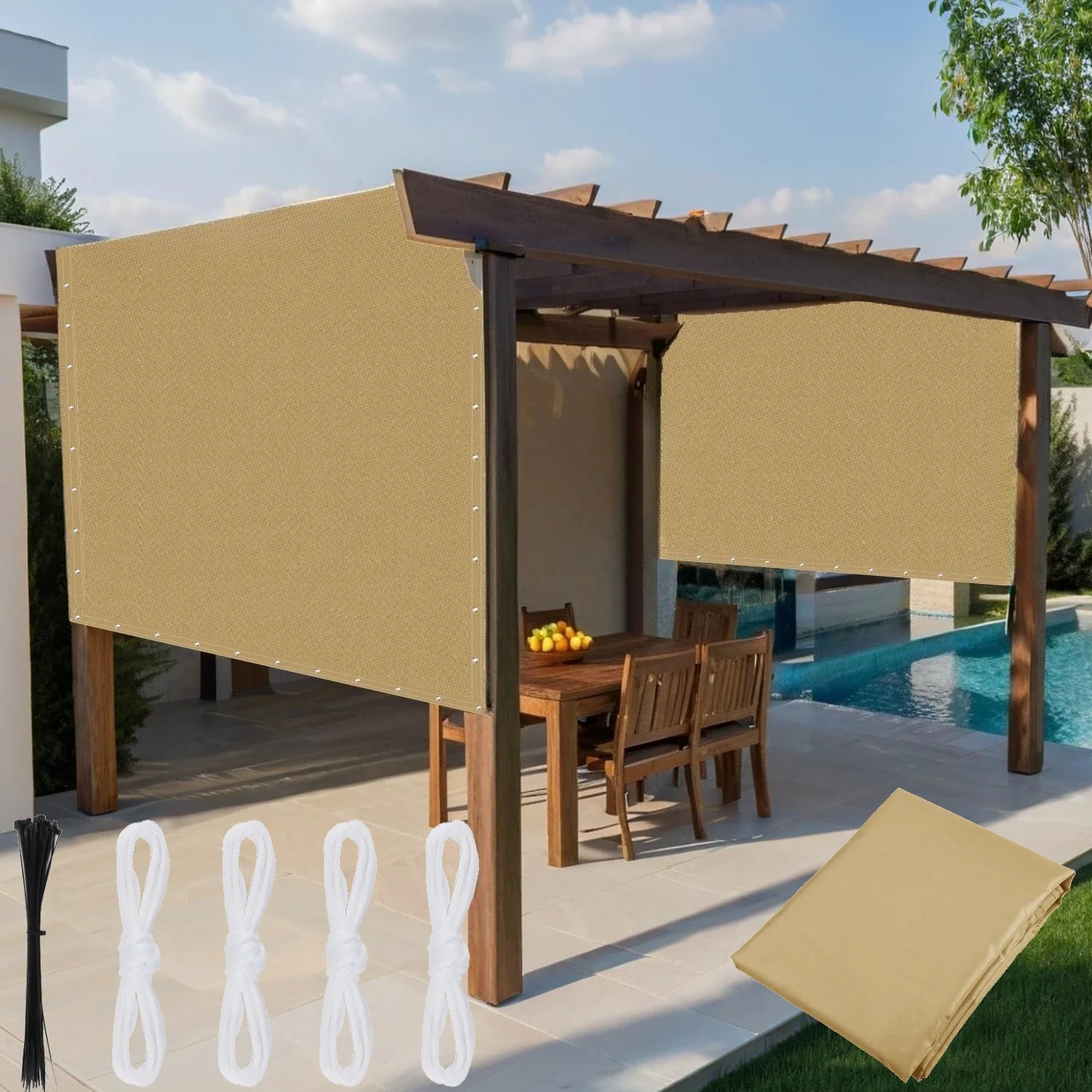 Voile d'ombrage extérieure imperméable anti-UV pour patio, jardin, piscine, idéale pour gazebo, porche, pergola, panneau de protection solaire et d'intimité