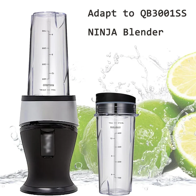 

2PCS 16Oz Replacement Cups Replacement Parts Accessories For Ninja QB3001SS Fit Compact Personal Blender, With Lids-AB09
