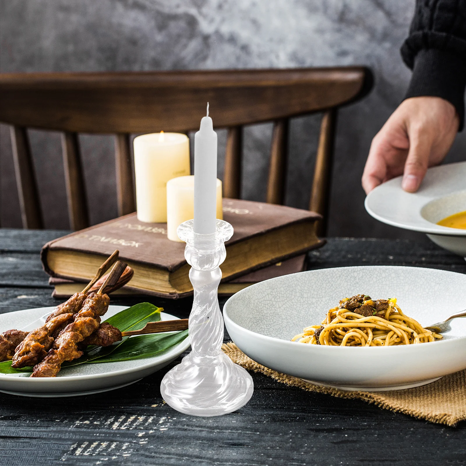 

Glass Holder Simple Stylish Candlestick for Dining Table Tabletop Centerpiece Home Decor Pillar Holder