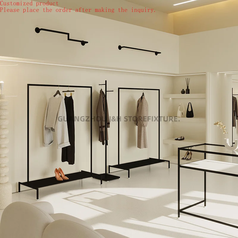 

Shelf Design High-end Black Iron Side Hanging Display Rack Women's Store Display Shelf Shop Display Stand