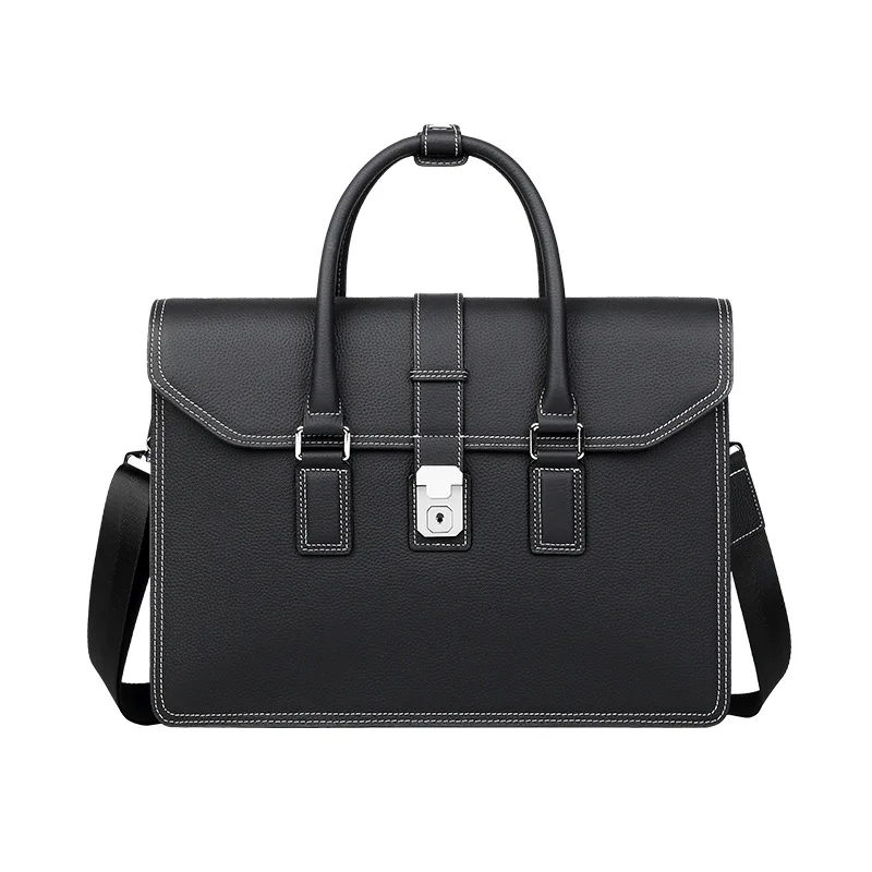 

New Leather Men's Bag, Fashionable Business Document Cover, Layered Cowhide Computer Bag, Large Capacity Men's Handbag