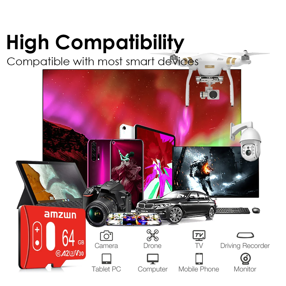 Mini SD Card 32GB 64GB 128GB Class 6 Real Capacity 256GB Memory SD Card High Speed Smart SD Card TF Red suitable for camera