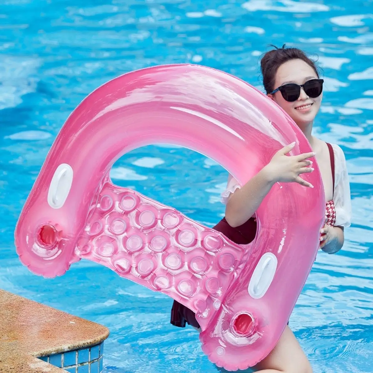 Inflatable Floating Water Mattresses Hammock Water Backrest Chair Swimming Circle Female Beach Lounge Chair Including Foot Pump