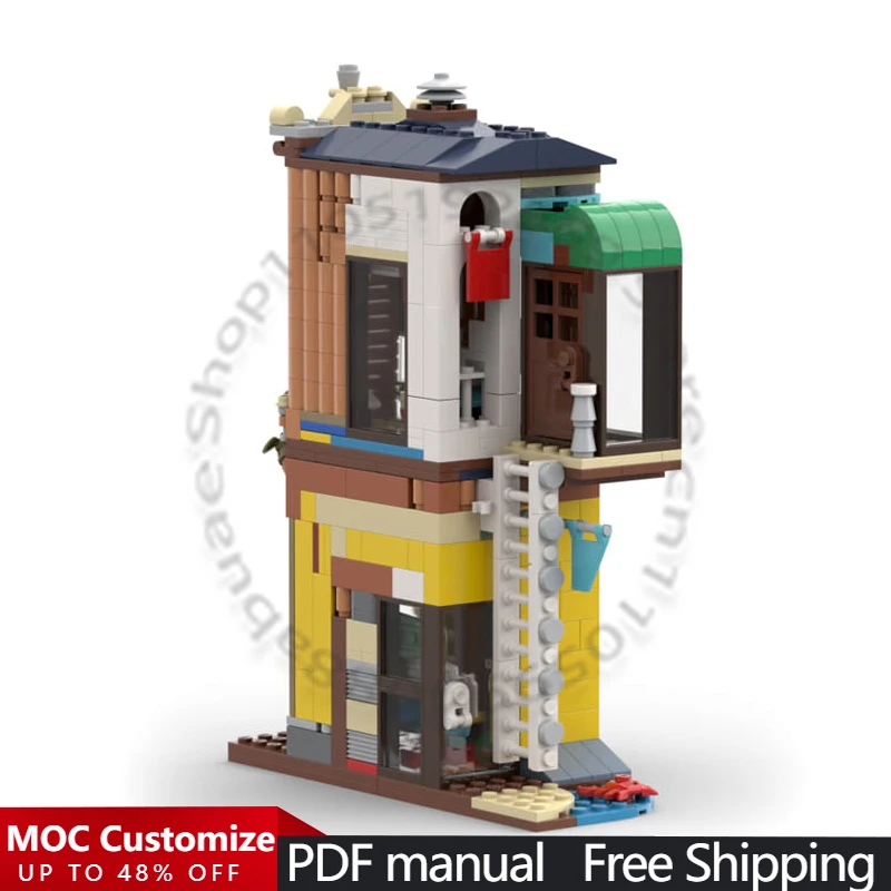 

483 детали: Модульный конструктор MOC «Дом на улице» (стиль «Серфинг»), развивающая модель из строительных блоков, креативный набор для творчества, подарок для мальчиков на праздник