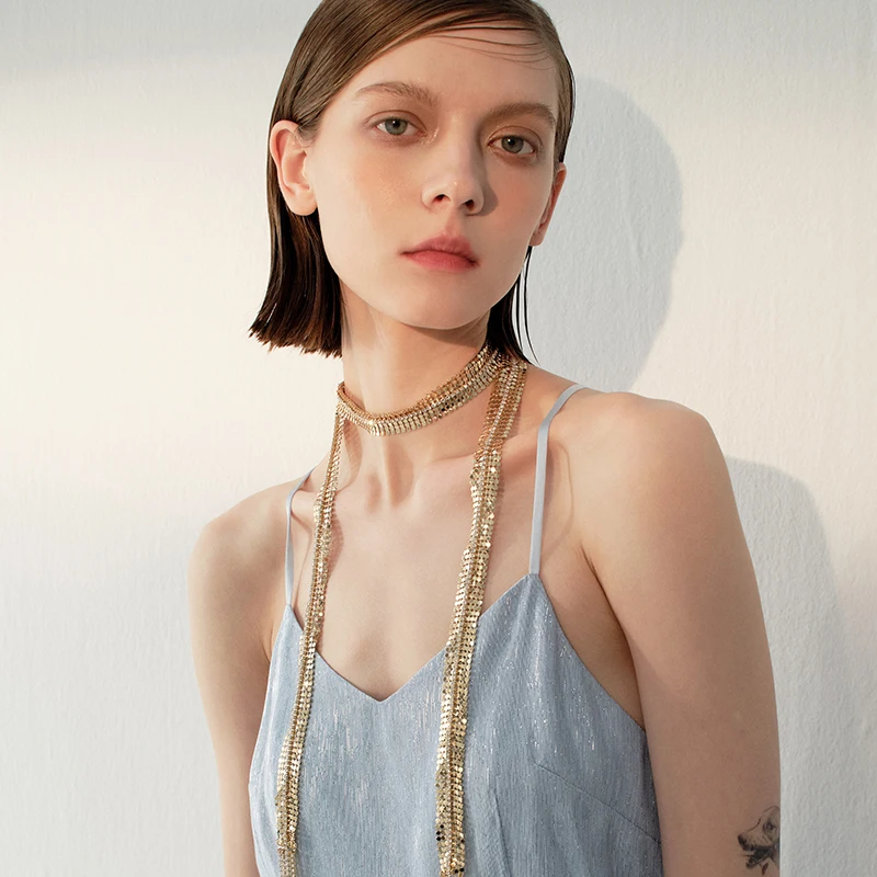 Long Exaggerated Tassel Stacked Neck Chain 2024 New Girls' Personality Light Luxury Niche Design Clavicle Chain