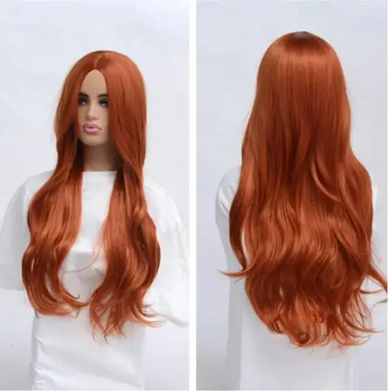 Synthetic women's copper red wig hair synthetic natural role-playing party long wave split heat-resistant daily wig