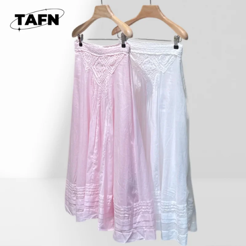 

French Early Autumn Layered Crochet Lace High Waist Temperament Mid-Length Solid Skirt Classic Blue for Timeless Fashion AG1525