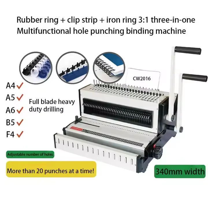 3-in-1 algemene punchdocumentbindmachine met rubberen ring ijzeren ringklem functionele bindmiddel