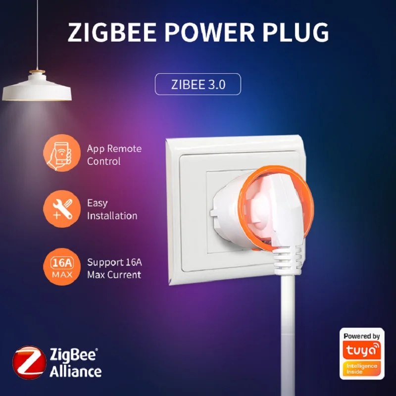 Tuya Zigbee-enchufe de Alimentación inteligente para el hogar, dispositivo de 16A con Control por voz y aplicación, monitoreo de energía,