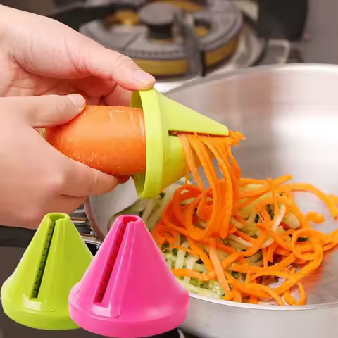 4-in-1 Rotary Vegetable Grater - Manual Slicer &amp; Spiralizer for Potato, Carrot, Cucumber - Easy Clean Kitchen Tool (