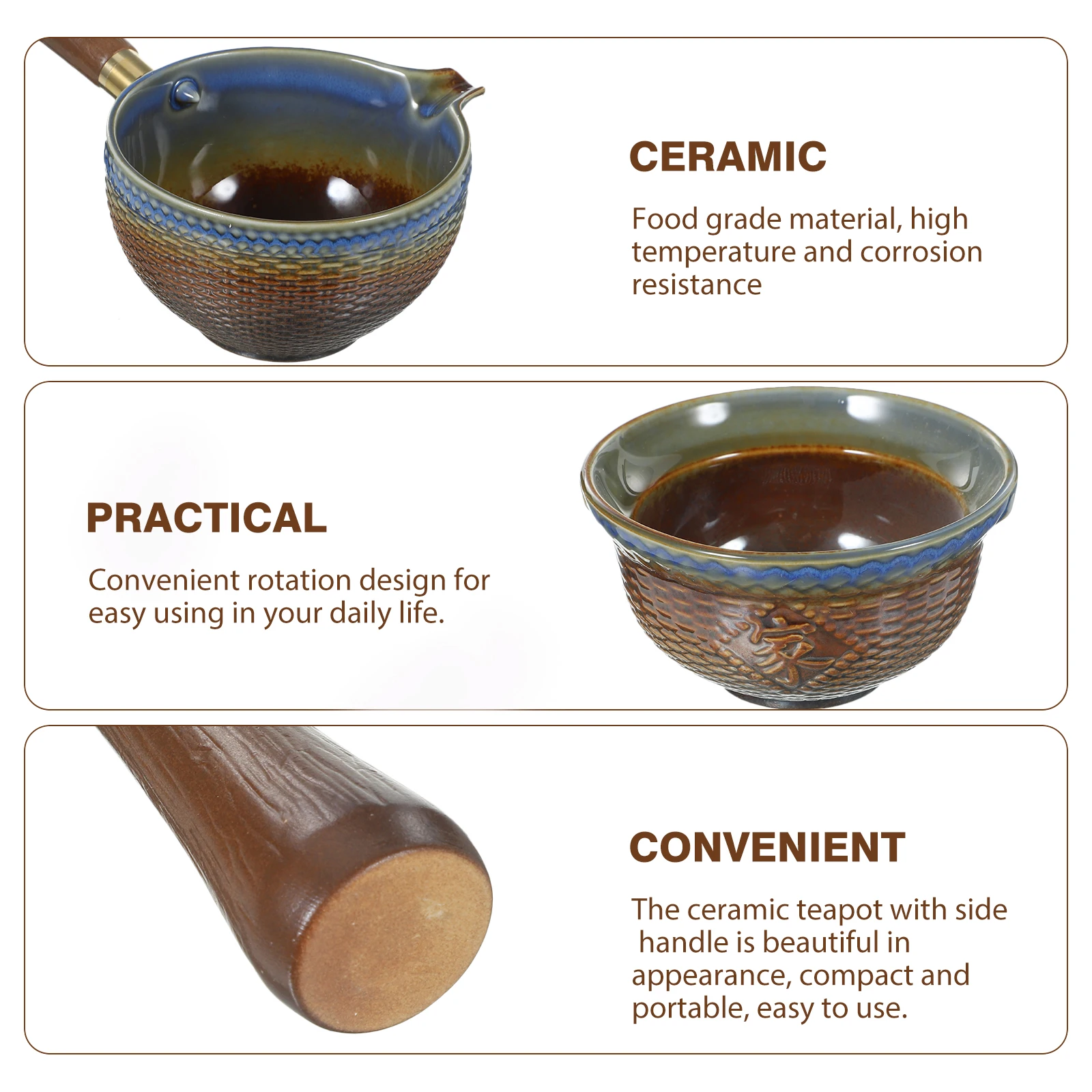 

Ceramic Teapot Side Handle Porcelain Heat-Resistant 360 Rotation Pot Vintage Design Gongfu Tea Pot