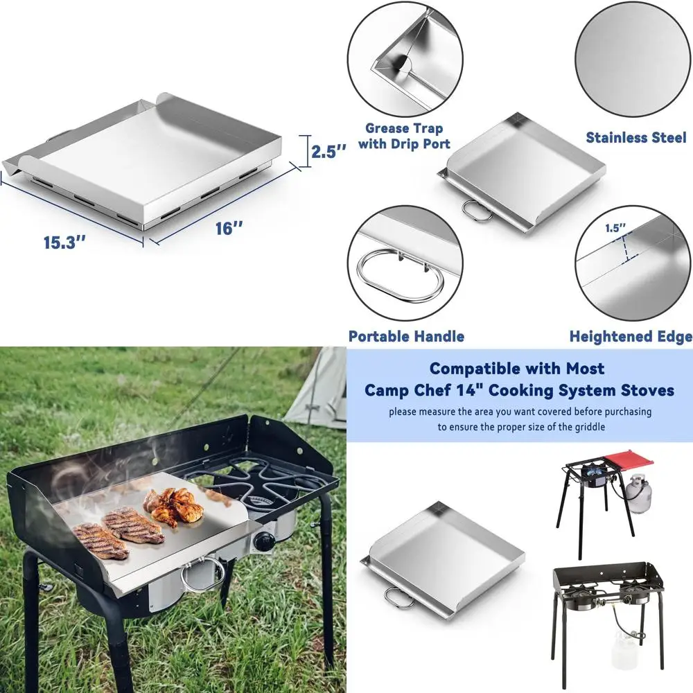

14 x 16 Universal Gas Griddle, Compatible with Single/Double Burner Stoves, Ideal for Camping and Tailgating