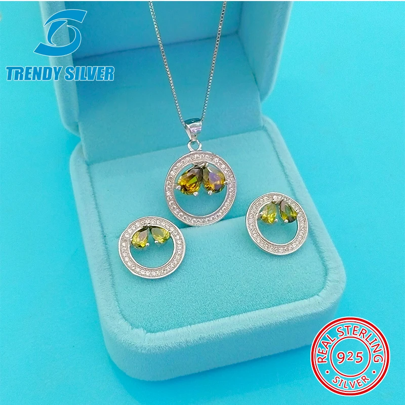 

elegant women's s925 pure sterling silver jewelry necklace pendant earring sets certified original beauty accessories for women