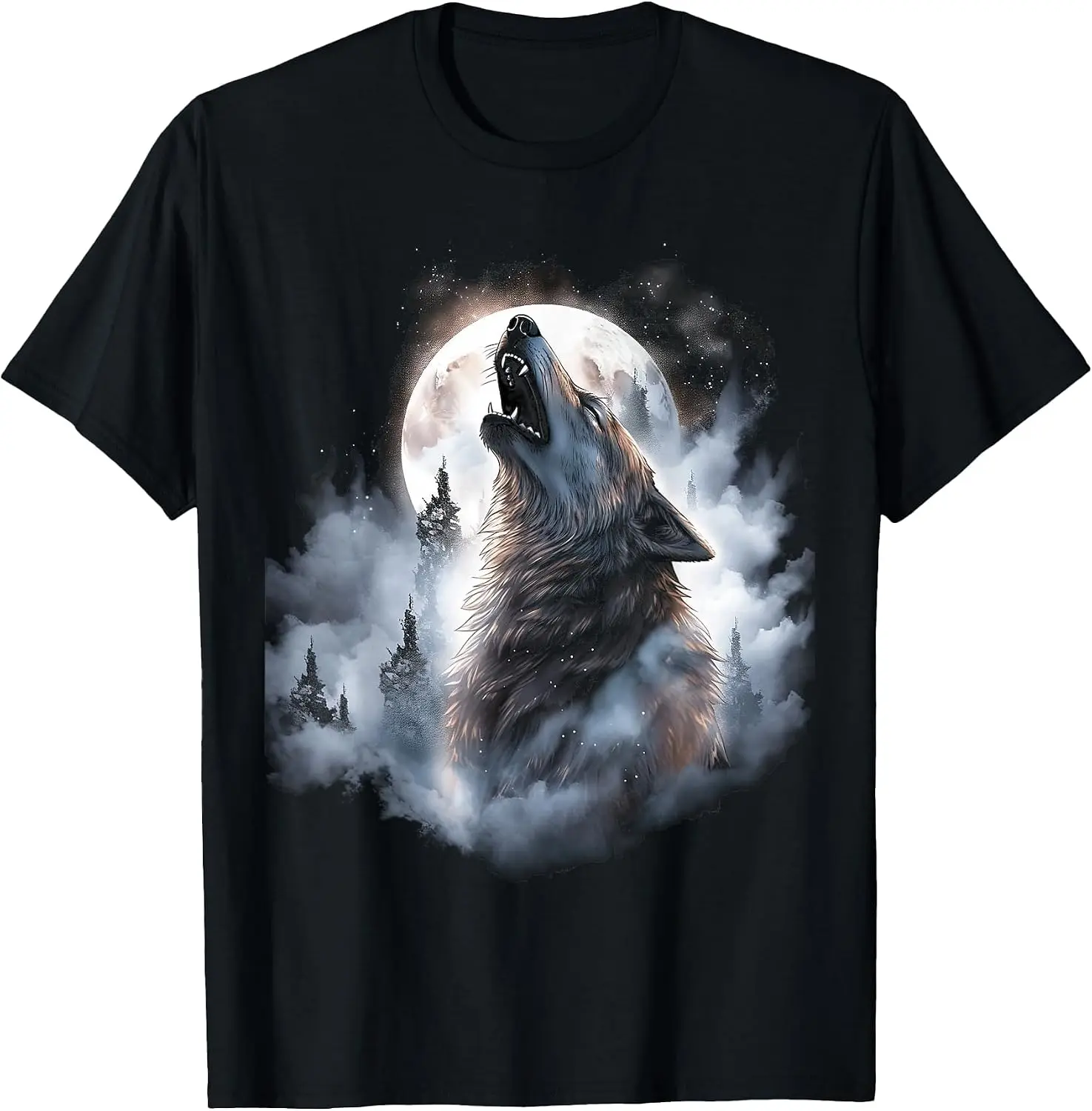 Wolves Howl To The Moon Wolf Wild Animals T-Shirt Men Casual Graphic Print T‑Shirt Crew Neck Short Sleeve Vintage Street Style Soft Fabric Daily Wear Tops. Holiday Festive, Party Wear, Theme Print Tee.