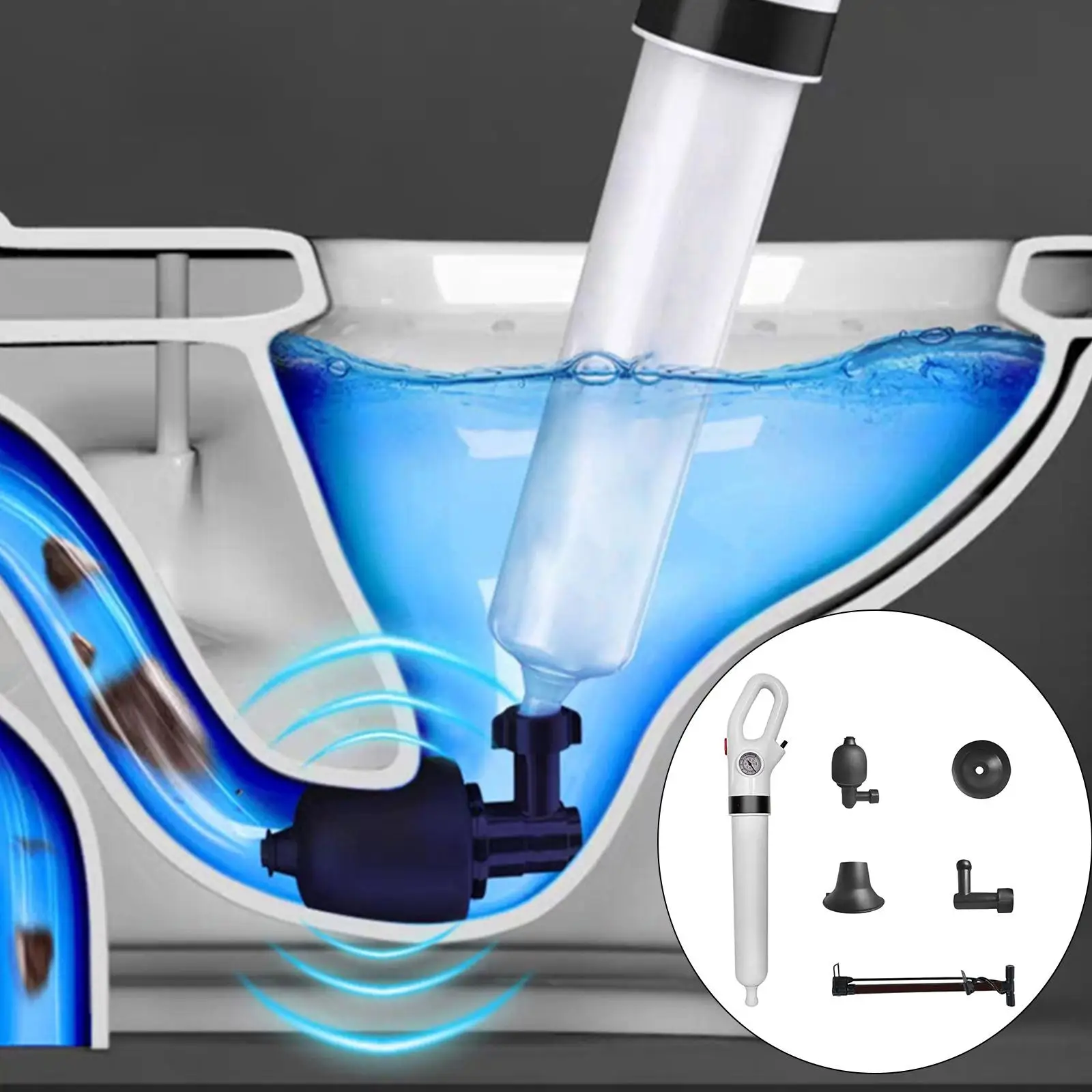 

Air Drain Blaster Drain Plunger Set, Powerful for Clogged Toilet Kitchen Sink Floor Drain and Pipe White High Pressure