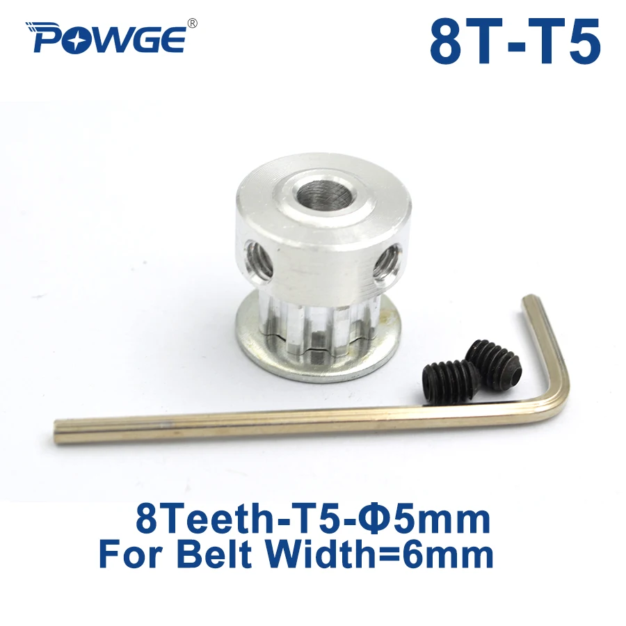 

POWGE Metric Trapezoid 8 Teeth T5 Synchronous pulley bore 5mm For width 6mm T5 timing Belt pitch 5.00mm 8Teeth 8T