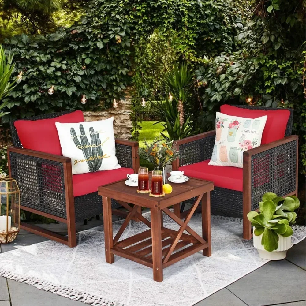 

Wicker Furniture Set, Garden Sofas Rattan Outdoor Sofa Set Cushion & Acacia Wood Conversation Bistro Garden Red Garden Sofa