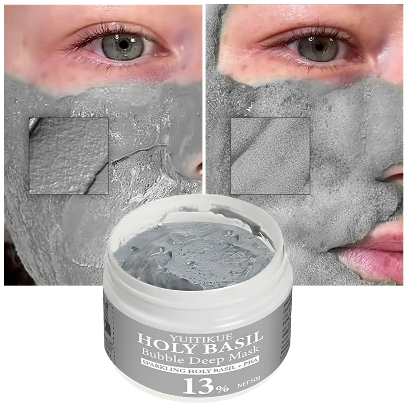 قناع YUITIKUE Holy Basil Bubble Clay مع 13% PHA و22% طين طبيعي - تنظيف عميق ذاتي الرغوة، والتحكم في الزيت وتنقية المسام ​