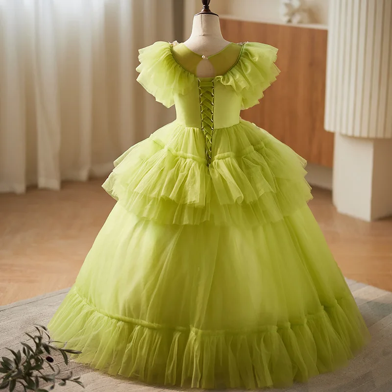 

Girls' Host Evening High-End Light Luxury Children's Green Catwalk Dress Little Girl Piano Performance Costume