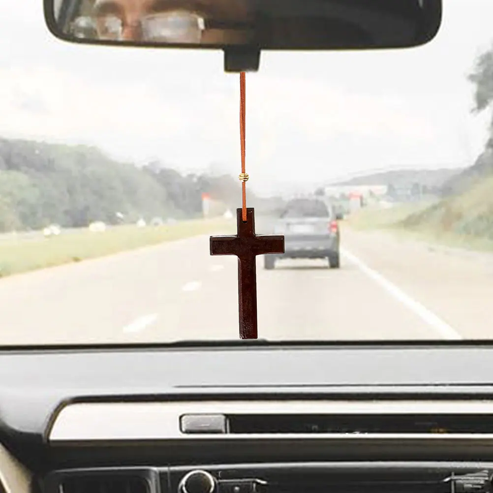 

2pcs Cross Pendant Car Hanging Accessories Wood Rearview Mirror Decor Ornament For Men Women Car Interior