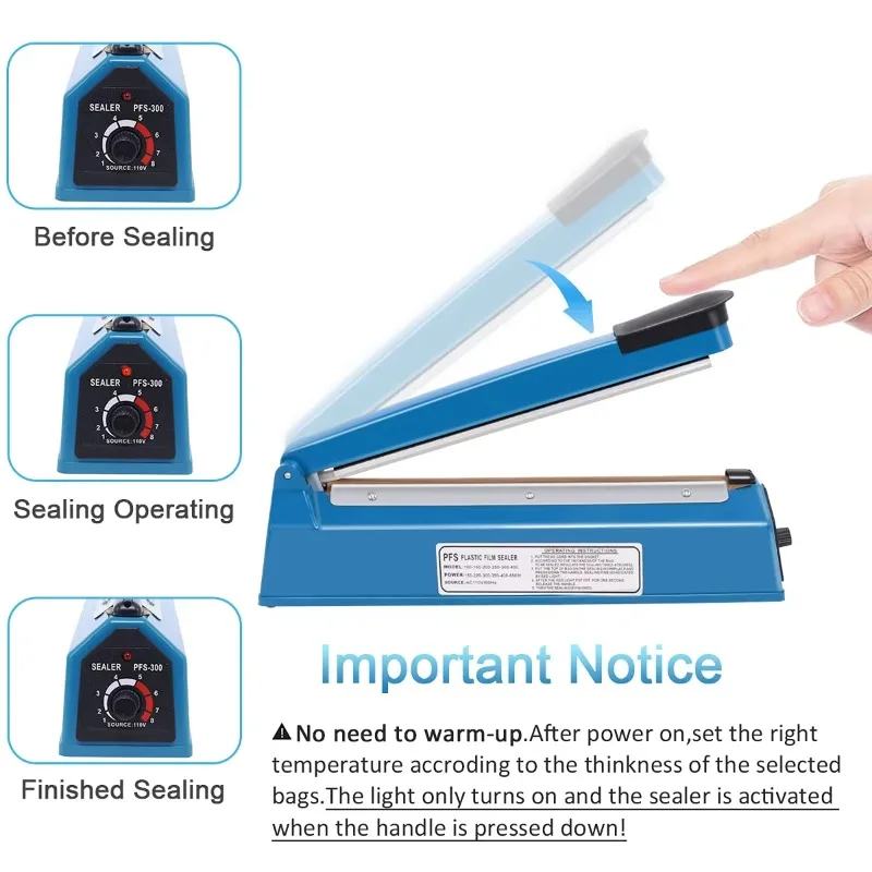 Máquina de sellado térmico manual semiautomática de 300Mm, máquina de sellado de película de cartón de plástico y alimentos, máquina de sellado por pulsos