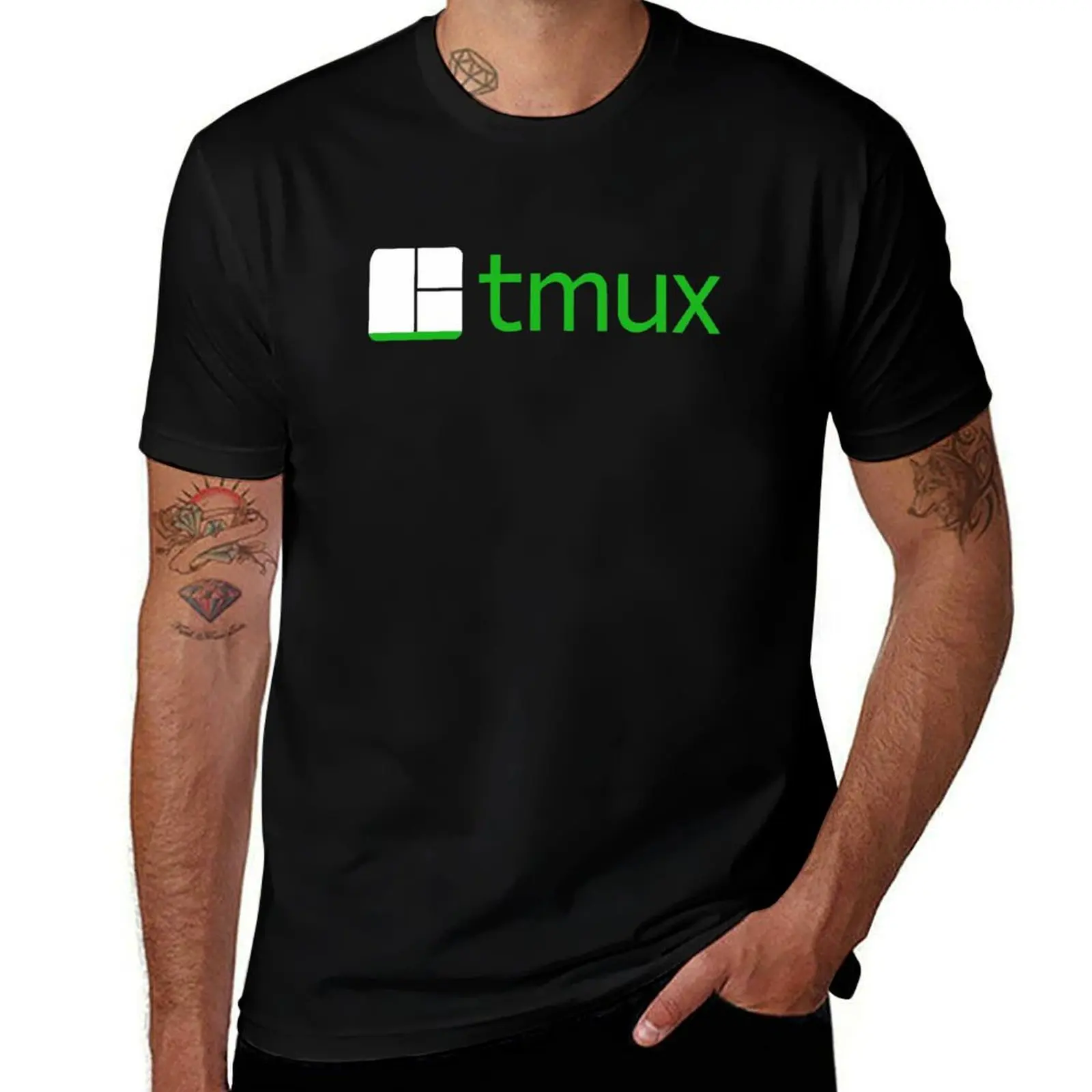Футболка с логотипом tmux, базовый однотонный хлопковый топ с короткими рукавами
