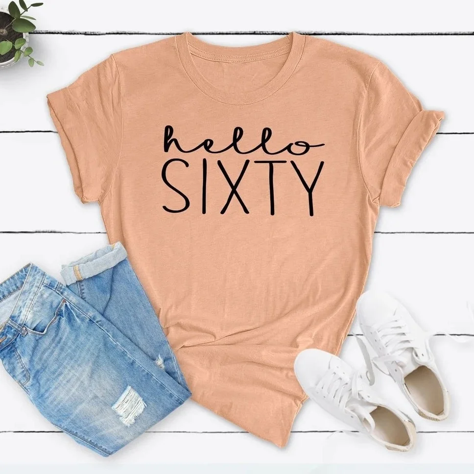 

Hello Six Letter Print ort Sve round Ne T-irt Cotton Commute Sle Straight Cut Summer Women's Faion Regular Thi...
