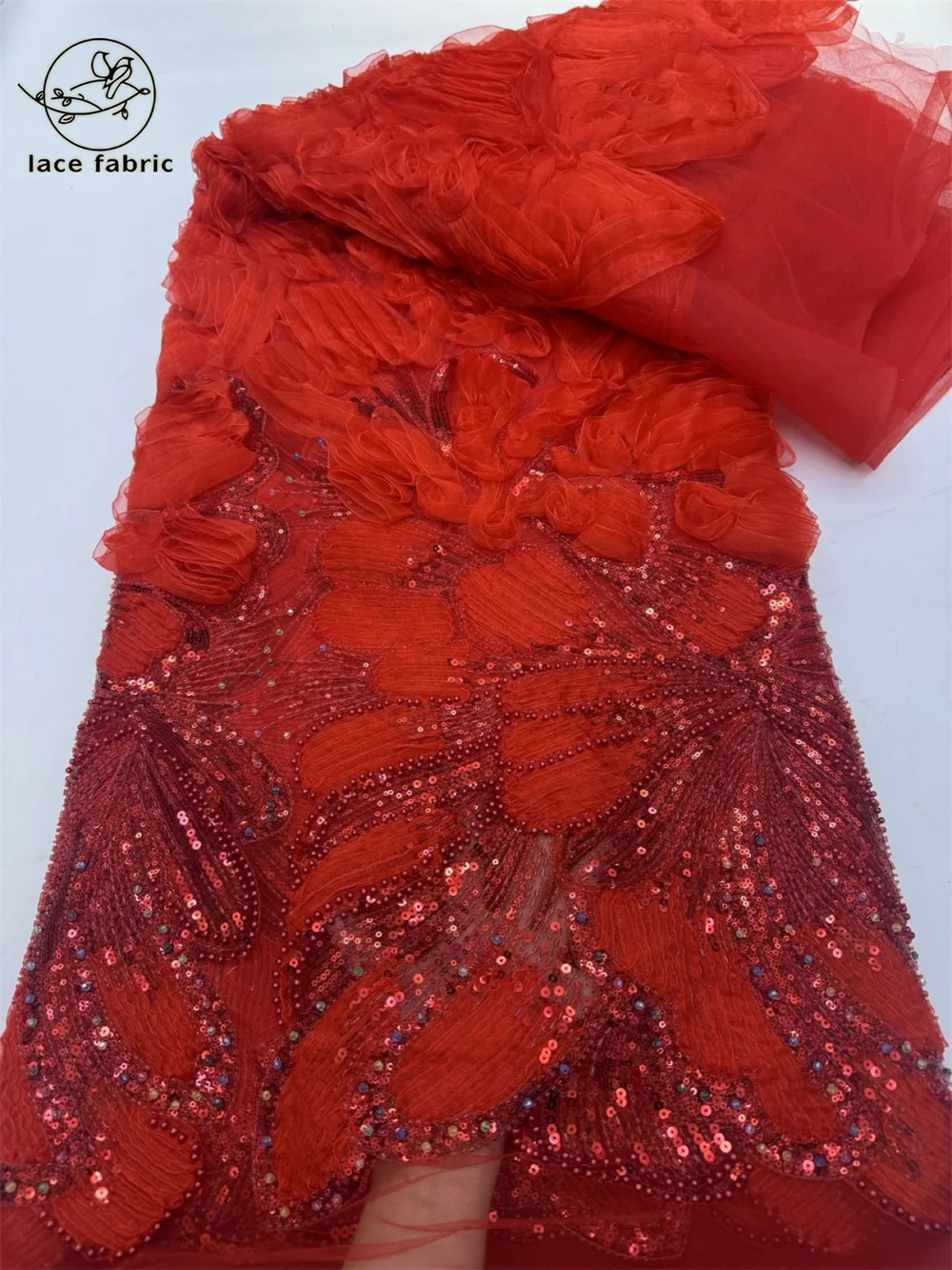 African 3D Lace Fabric 2026 High Quality Flower Nigeria Lace French Beaded Lace Fabric Embroidered Sequin Lace For Wedding Dress