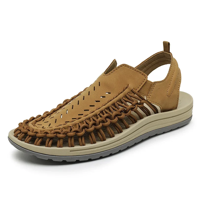 Summer Men Sandals Genuine Leather Mens Casual Shoes Outdoor Men Leather Sandals for Men Beach Shoes Roman Shoes Plus Size 38-48