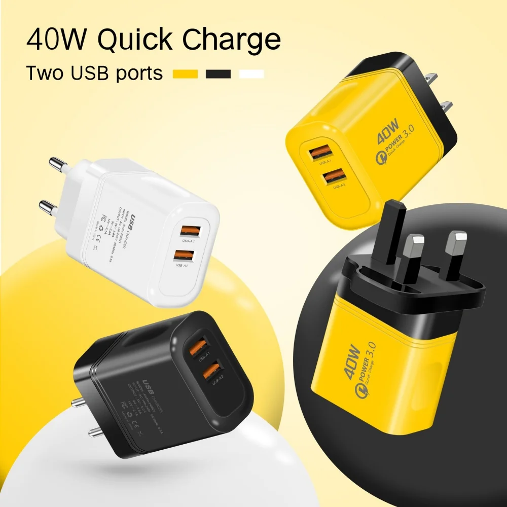 40W Dual USB Fast Charger Quick Charge 3.0 Wall Chargers Power Adapter for iPhone Samsung Xiaomi Huawei EU/US Plug Fast Charging