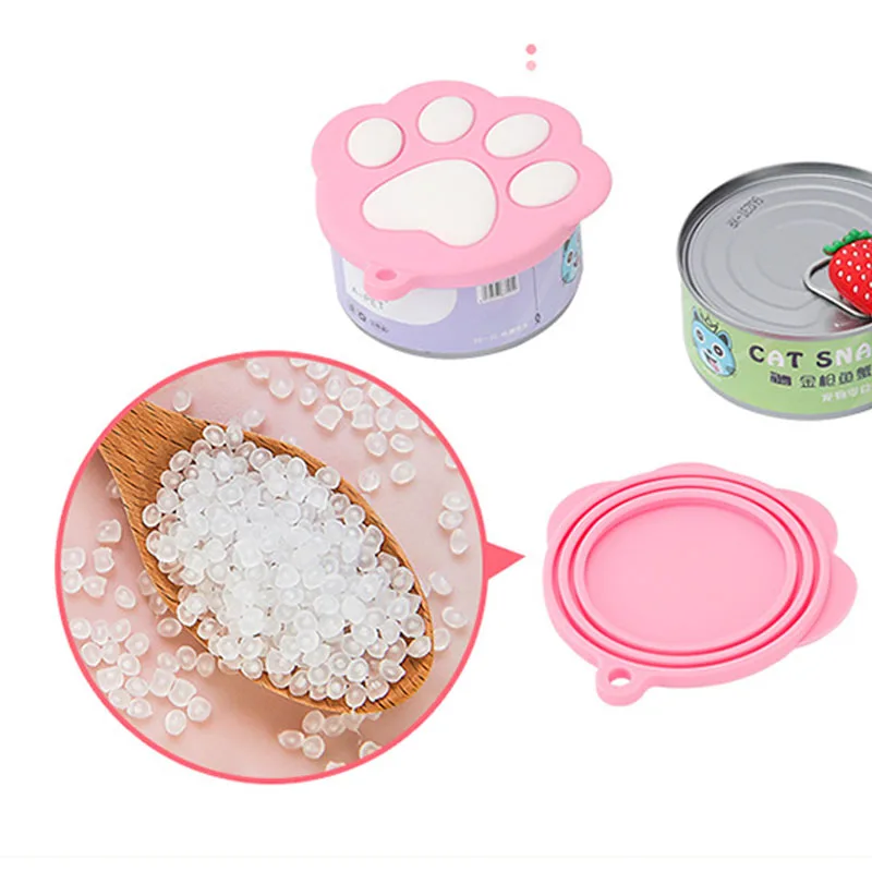 Silicone Canned Lid Sealing Cover Pet Food Can Lids in Three Colors with Cute Footprints For Dog And Cat Canned Food Pet Supplie