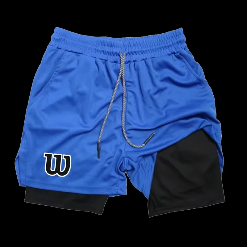 Men 2 in 1 Double Layer Running Shorts Sports Casual Gym Workout Brand Mesh Breathable Basketball running Shorts  Summer RL0339 image 6