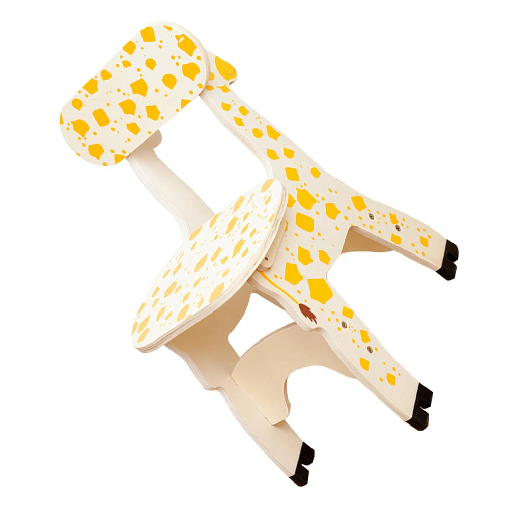 

Giraffe Backrest Kids Wooden Furniture Toddler Smooth Corners Safe Material Giraffe Chair Arc Design Children Stool